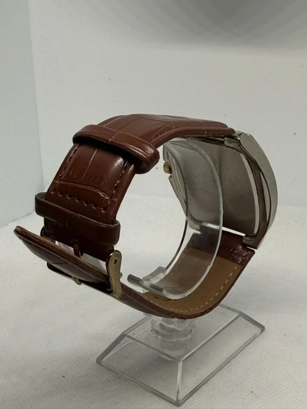 U.S. Polo Assn. Men's Rectangular Gold-Tone Watch Brown Leather Strap USC2117